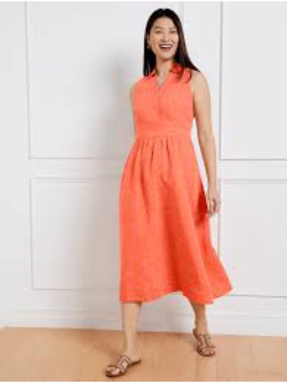 Talbots linen 6 faux wrap sleeveless shirt dress orange women’s casual summer